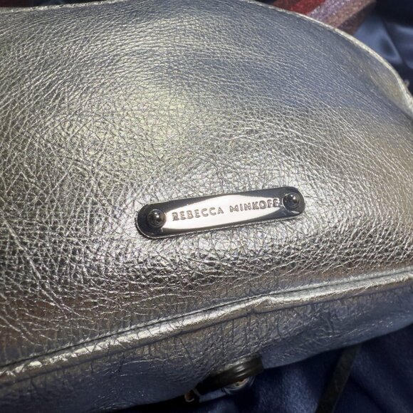 Rebecca Minkoff NWT Blythe Xbody – Silver Leather with Jewel-Tone Metallic Strap - Picture 2 of 16